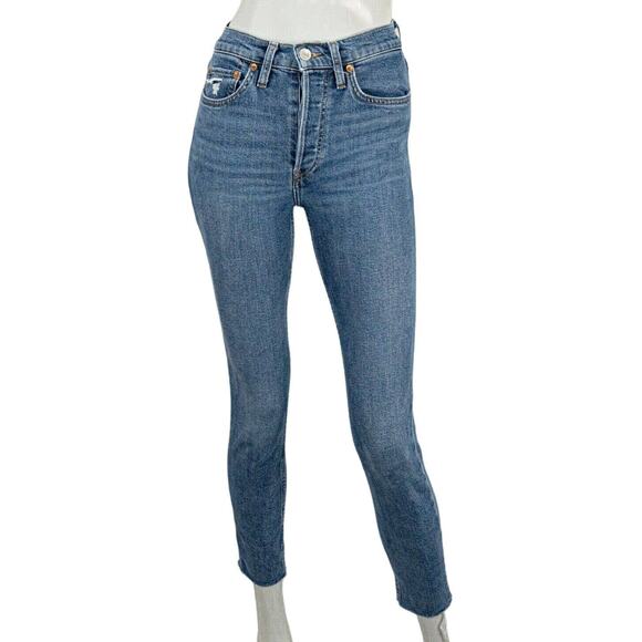 Re/Done size 24 90s High-Rise Ankle Crop Denim Jeans Blue wash - Picture 1 of 13
